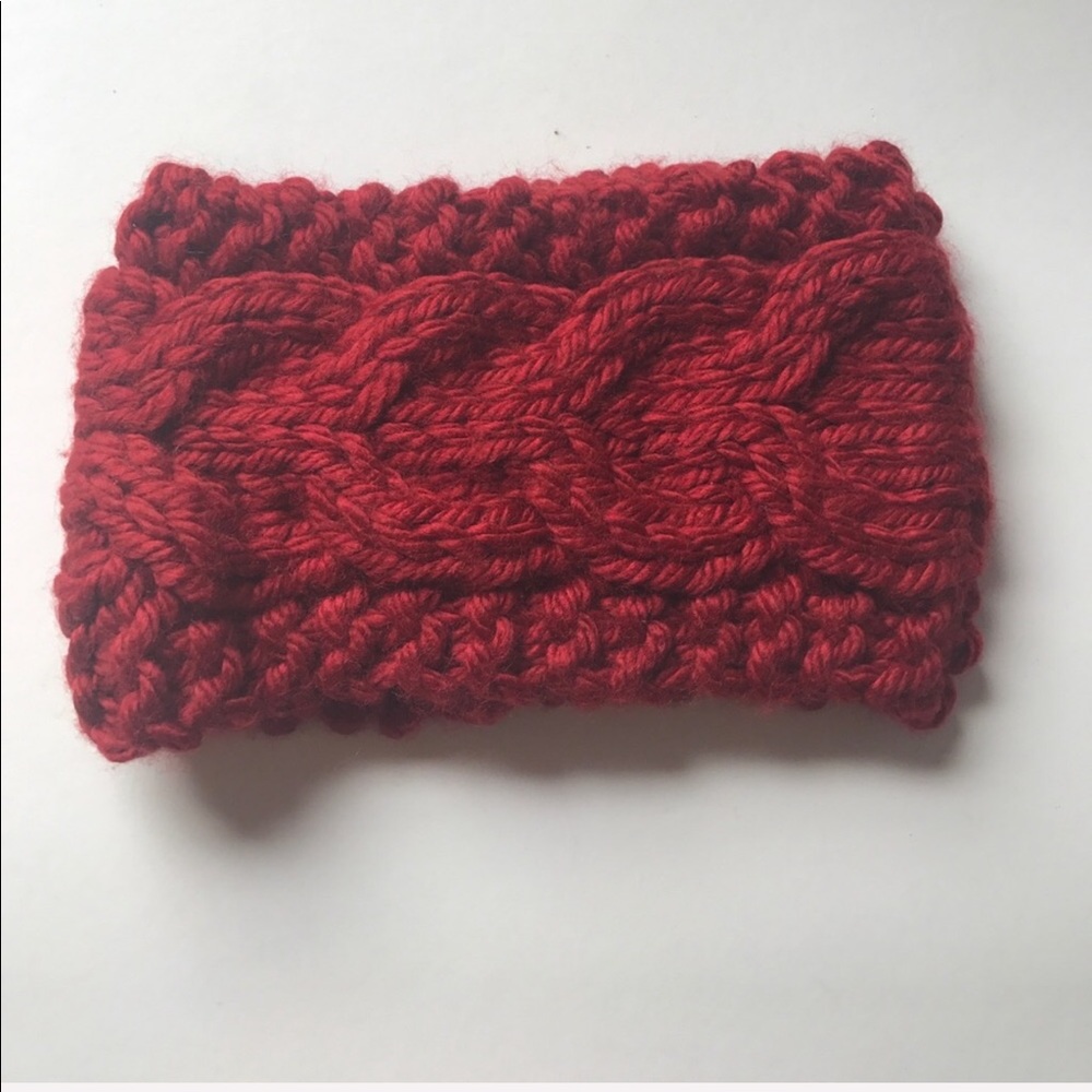 NWOT Lewis Knits Hand Knit Red Cable Ear Warners